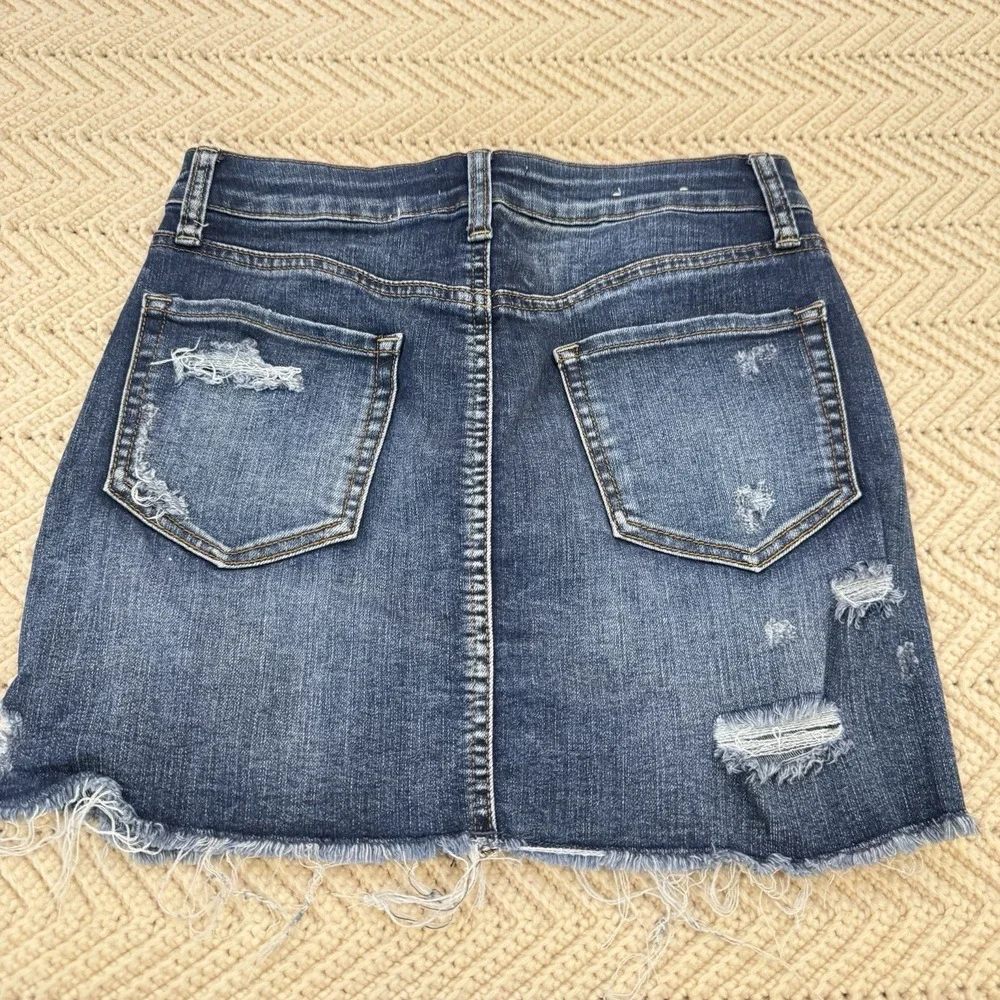 Altar'd State Mini Skirt Womens XS Dark Denim Cut Off Distressed Jean - Picture 2 of 8